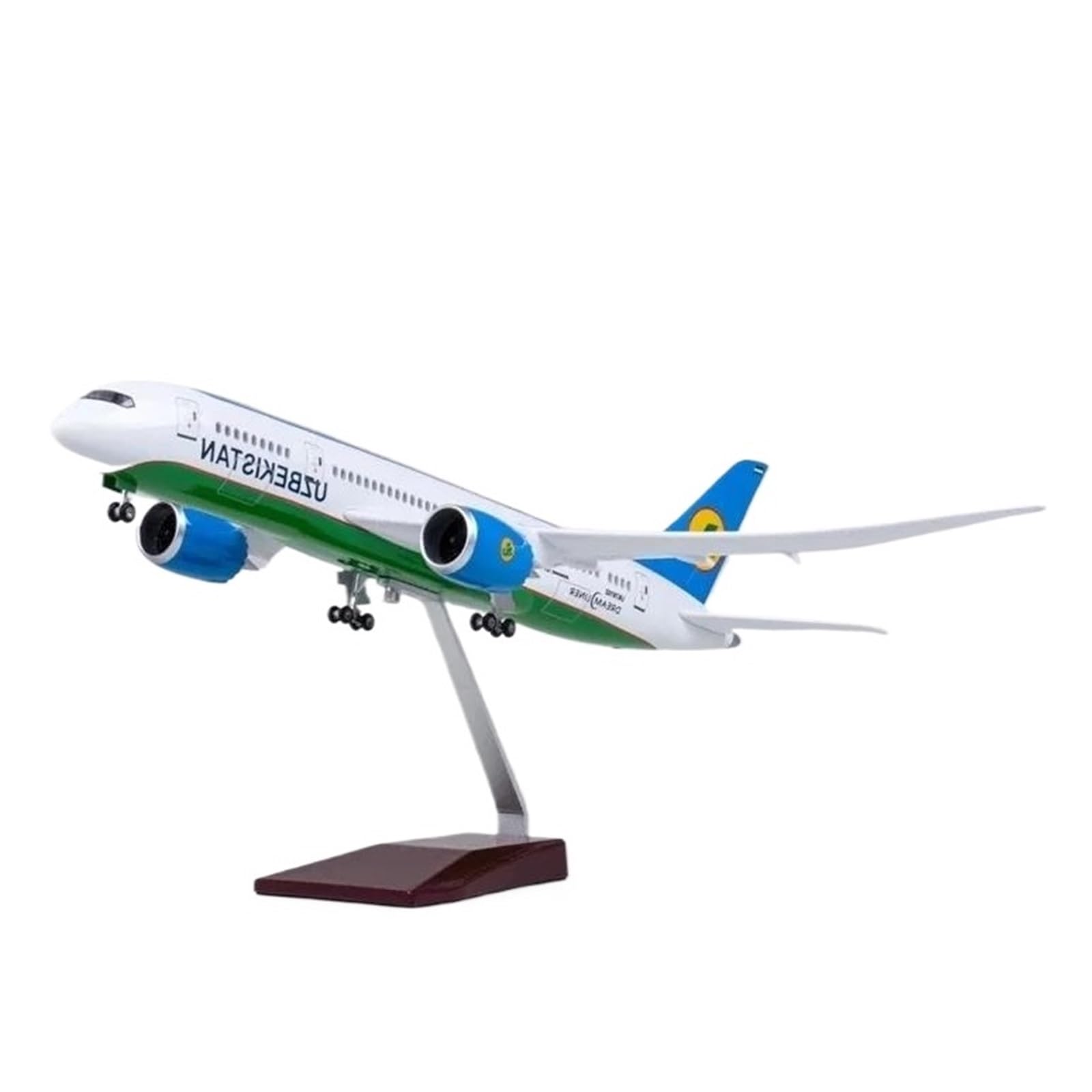 Skala samolotu 43cm1:130 Dla 787 Boeing Aircraft UZBEKISTAN Air B787 Model samolotu Odlewana żywica Dekoracja samolotu Biuro Nadaje się do ekspozycji (bez światła)
