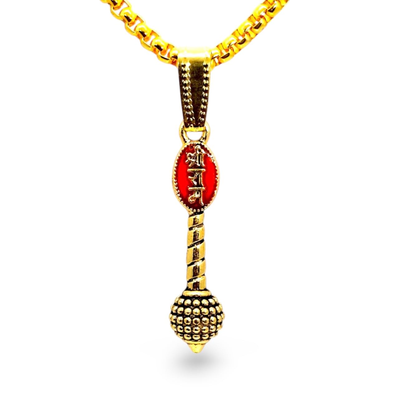 hanuman gada locket for men gold pendant for boys stylish stainless steel chain for men's fashion accessories for neck chains gifts for husband birthday, anniversary (pack of 1)