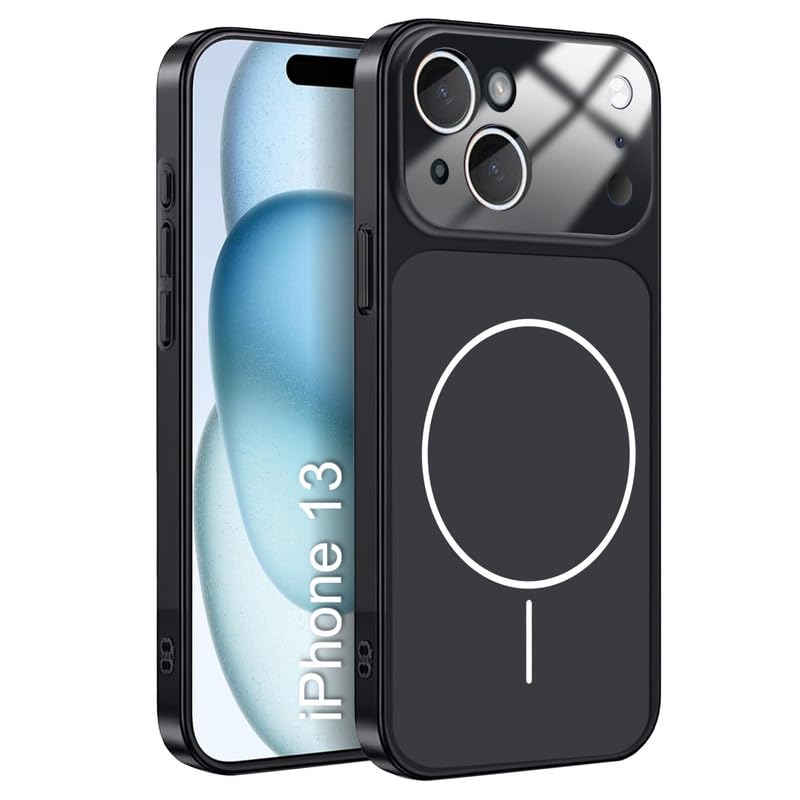 Image of LuxuryKase Converter Case for iPhone 13 | Premium Protective MagSafe Cover | iPhone 17 Pro Series Style Design | in Built Camera Guard | Wireless Charging Compatible - Black