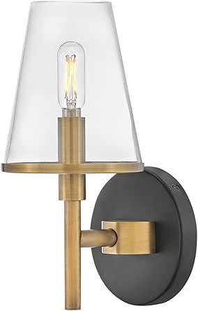 Hinkley Marten 51080HB Single Light Bath Vanity Fixture, Transitional Two-Toned Fixture with Tapered Clear Glass Shade, Heritage Brass and Black