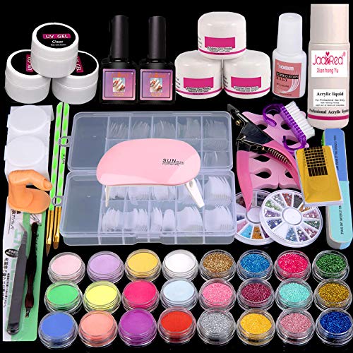 Acrylic Nail Kit With Everything, Nail Acrylic Powder and Liquid Set, includes Nail Dryer/LED Lamp, 18 Glitter Powder, Base & Top Coat/Professional DIY Gel Nail Kit (WT13)