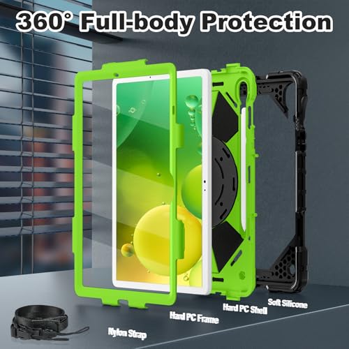 Image of WESOROL Case for Samsung Galaxy Tab S10 Lite /S10 FE /S9 FE 10.9 Inch Galaxy Tab S9 11 Inch,Shockproof Cover for Samsung S9 FE Tablet Case with Screen Protector Rotate Stand Pen Holder,Black Green