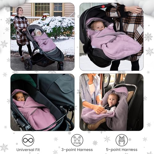 Image of Car Seat Blankets for Babies Winter - Stroller Footmuff Carseat Cover Baby 5 Point Harness - Swaddle Bunting Bag (Rose)