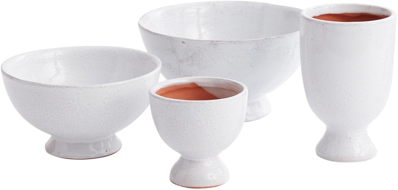 Lyra Ceramic Compote Bowl | White Ceramic Compote Vase l Distressed Ceramic Vase l Indoor and Outdoor Compote for Any Event Decoration (8.25" x 4.25") (98553)
