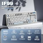 YUNZII IF99 Clavier de jeu mécanique sans fil avec Smart LCD Affichage, QMK/VIA Programmeurs BT/2.4G/USB-C Soude chaude montée à l'essence RGB 96% Mise en page pour Mac/Win (White, Zero Switch de Gateron)