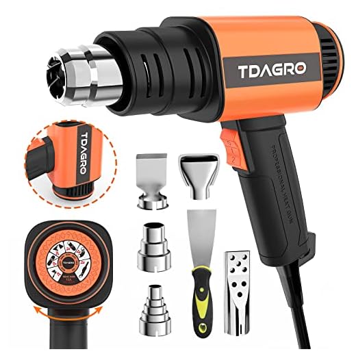 TDAGRO Heat Gun 1800W, Variable Temperature Control with 2-Temp Settings 6 Nozzles 122℉~1202℉, Fast Heating Hot Air Gun Kit for Shrink PVC Tubing/Wrapping/Crafts, Epoxy Resin and Stripping Paint