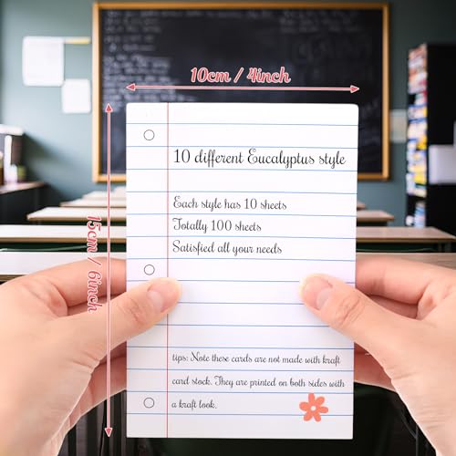Image of Spiareal 100 Pcs Blank Note Cards Index Card, White, 4 x 6 in, Teacher | Kraft Cardstock with Eucalyptus Design, Envelopes Included, For Thank You Cards, Weddings, Baby Showers, Office DIY