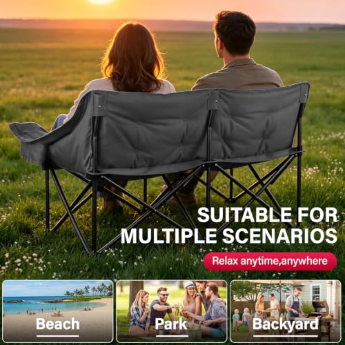 Silla doble de camping para adultos, silla loveseat acolchada resistente, gris miniatura 6