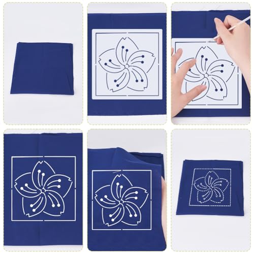 FREEBLOSS 14x14cm Acrylic Embroidery Stencils Sashiko Stencil Flowers Embroidery Patterns Stencils for Drawing Sashiko Template for Hand Quilting and Embroidery - Image 3