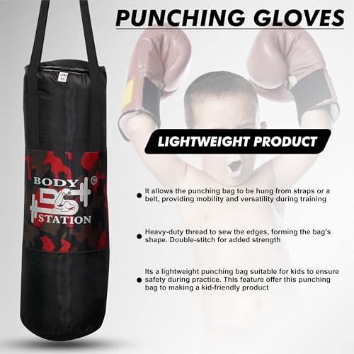 Image of Kids Champ Junior Punching Set | 1 Punching Bag, 1 Head Guard, 2 Gloves | Boxing Training Punching Bag & Gloves for Boys & Girls | for 3 to 10 Years Kids (Set of 4) (Red Camo)