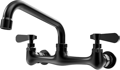 BWE Grifo comercial de 2 manijas de oro cepillado para fregadero de cocina, centro de 8 pulgadas, ajustable, con boquilla oscilante, para el hogar,