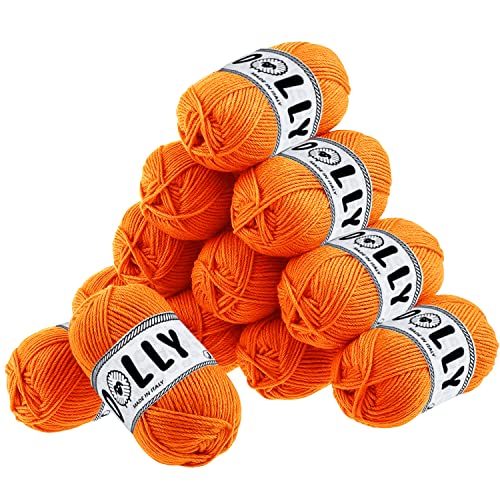 Pelote de laine (600 g), fil pour crochet tricoté, 12 pelotes de laine fabriquées en Italie (orange)