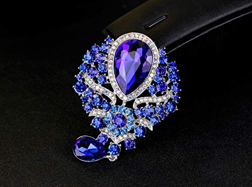 Image of Wedding Bridal Big Crystal Rhinestone Bouquet Brooch Pin for Women (navy blue)