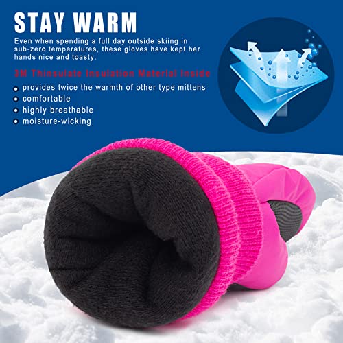 Your Choice Kids Mittens Winter Waterproof, 3M Thinsulate Thermal Ski Gloves For Kids Snow Mittens For Baby Boys Girls Gift Ideas Snow Gear For Kids - Rose Red M #TOP1