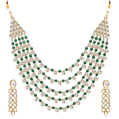 Image of Peora Faux Pearl Kundan Layered Necklace & Jewellery Set Gift for Women