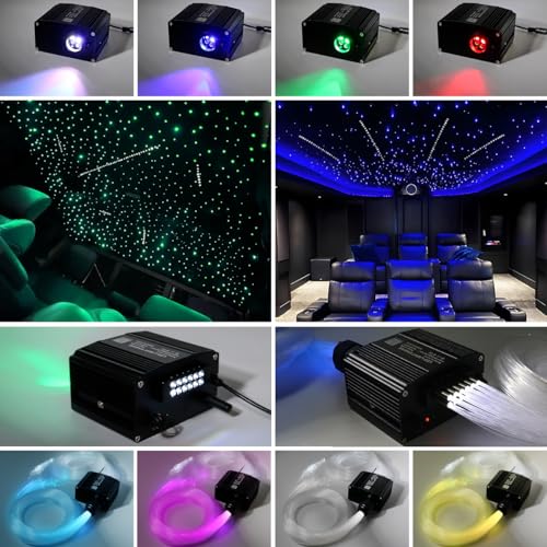 Image of AKEPO 12W Twinkle 450pcs+Meteor 240pcs 2-in-1 Fiber Optic Starlight Headliner Lights Kit, 0.03in 9.8ft Shooting Star APP Control Music Activated Optical Fiber Star Ceiling Light Kits for Home and Car