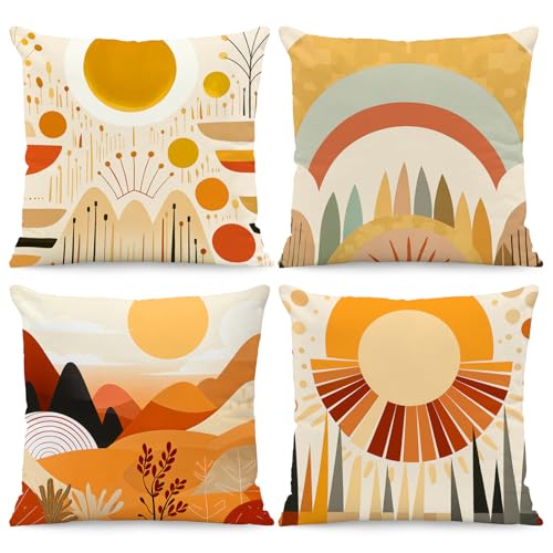 BREASOME Housse de Coussin 45x45 cm, Lot de 4 Housses de Coussin Géométriques Abstraites Soleil...