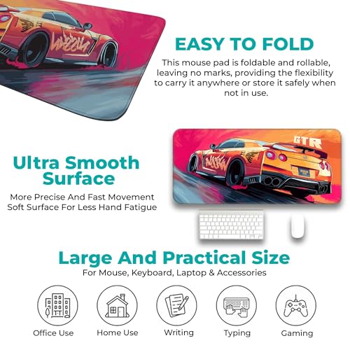 Image of Nisaan GTR Gaming, Extended 60x30CM Large with Stitched Edges, Non-Slip Rubber Base, Perfect for Setup & PC Accessories | Long Gaming Mat