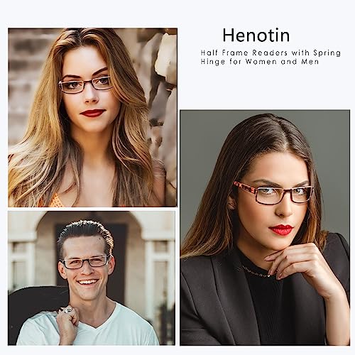 Image of Henotin 4 Pair Reading Glasses for Women Men Readers Half Moon Frame Blue Light Blocking Spring Hinge Eyeglasses (2Black2Leopard, 2.25, diopters)