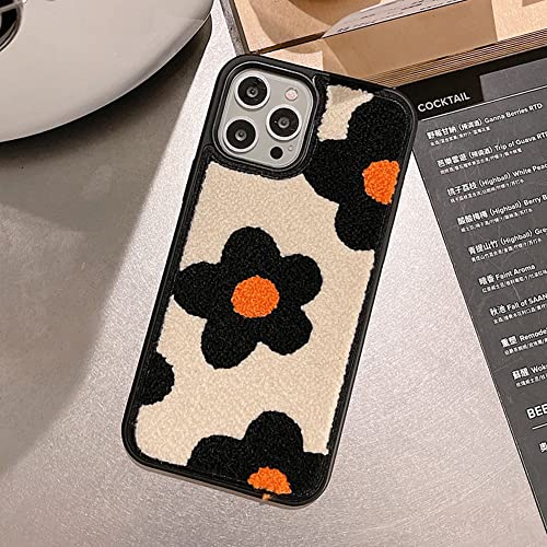 Coque fleurs pour iPhone 15 mignonne avec fourrure chaude