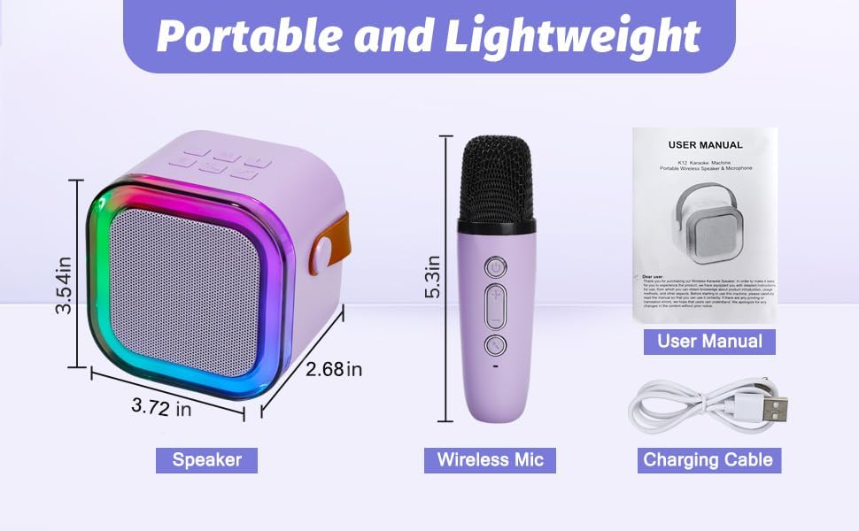 Mini Karaoke Machine for Kids, Portable Karaoke Speaker with 2 Wireless Microphones,Voice Effects,LED Lights, Singing Machine for Girl, Ages 3,4,5,6,7,8,9,10,11,12+ Years Old Birthday Gift(Purple) - Image 7