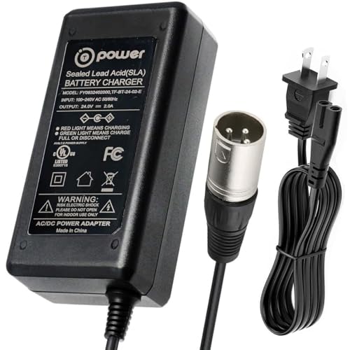 T POWER 24V 2A GoGo Mobility Scooter Charger – Quick 3-Pin XLR Battery Charger for Pride Go-Go, Jazzy Power Chair, ShopRider, Drive Medical, eZip (UL Listed, SLA)