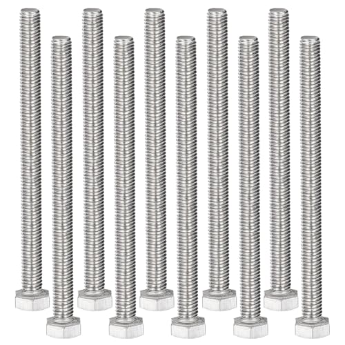 Image of MroMax 10Pcs M8-1.25 Hex Bolts, M8 x 100mm Hex Head Screws Bolts | 304 Stainless Steel 18-8, Fully Threaded, External Hex Drive, for Steel Bridge and Heavy Equipment Through-Connection