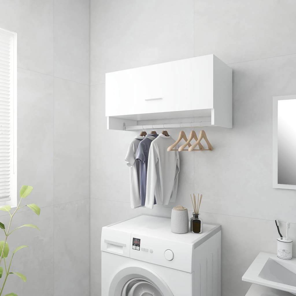 ACAGALA Armario colgante para baño, armario de pared plegable para baño, apertura telescópica, 70 cm de ancho, con tendedero, color blanco, 70 x 32,5 x 35 cm