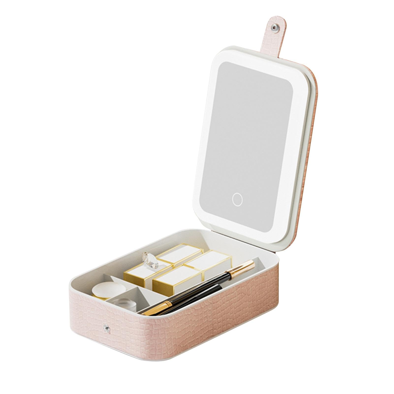 Mallette de maquillage avec miroir lumineux LED rose grand format pour femme
