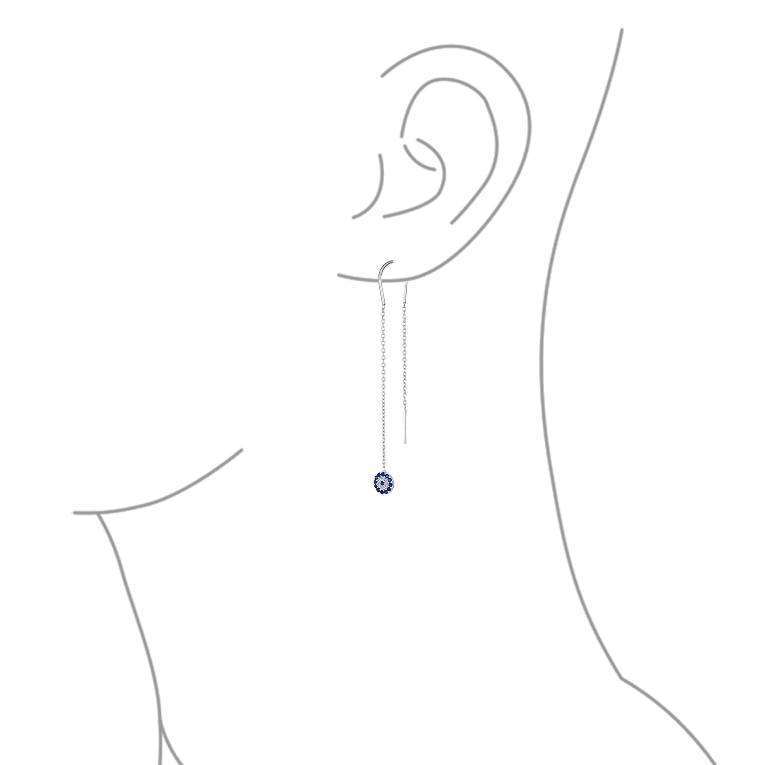 Pendientes de hilo con cadena fina espiritual de ojo turco azul con pavé de circonita cúbica para mujer para adolescente en plata de ley .925