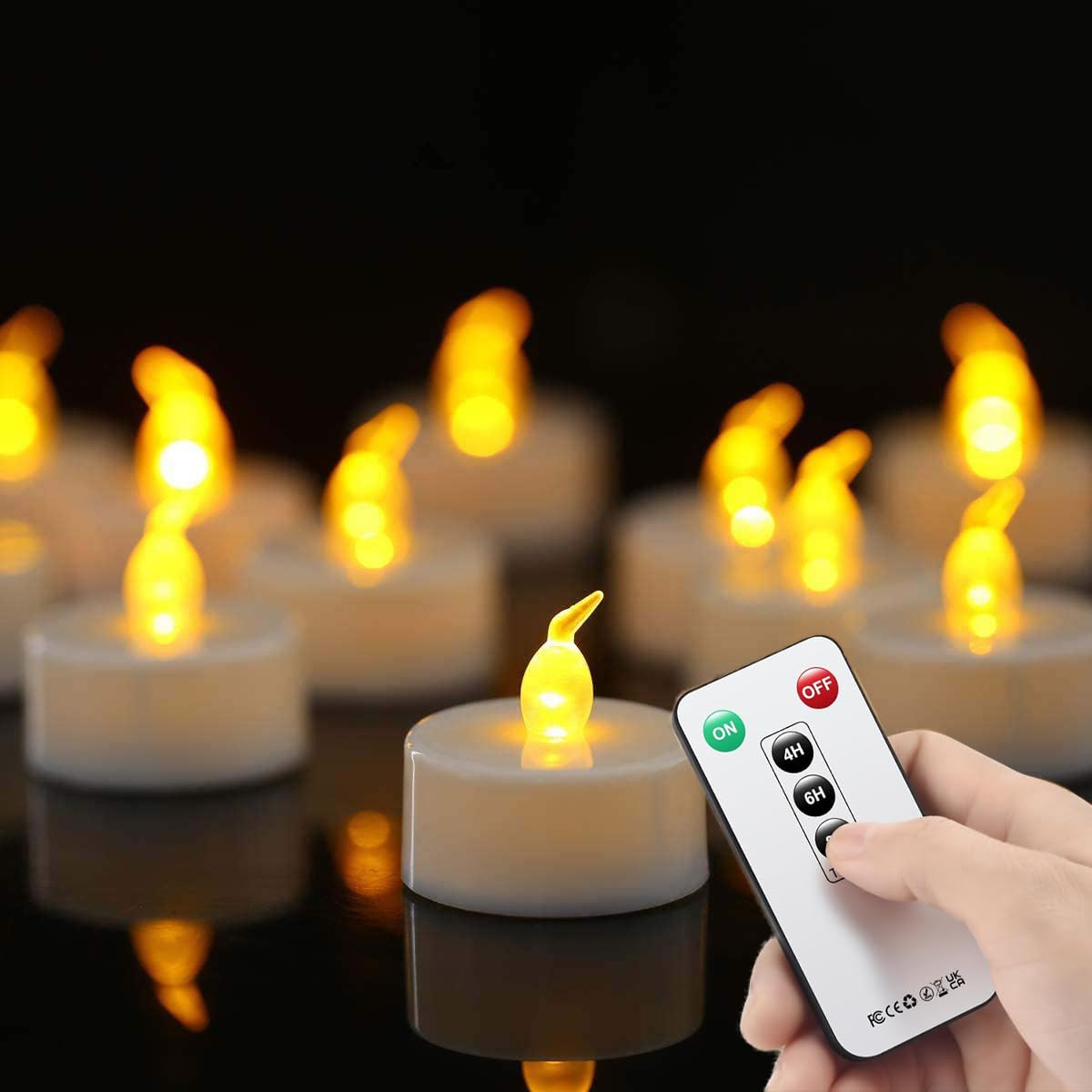 Biyanuo LED Tea Lights Remote Control Flameless Timer Function Candles, Battery Operated Electric Flashing Tea Lights Candles That Lasts Over 400 Hours Seasonal Wedding and Holiday Party