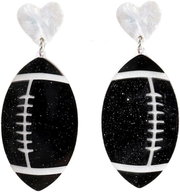 Blue Drop Football Earrings for Women Heart Football Sports Ball Earrings Sparking Glitter Sequin Drop Dangle Game Day Sport Lover Fans Cheer Jewelry