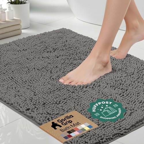 Image of GORILLA GRIP Bath Rug Mat 48x24, Soft Absorbent Chenille, Quick Dry Microfiber Mats, Rubber Backing Washable Shower Floor Rugs, Bathmat Runner, US Designed Bathroom Home Decor Accessories Charcoal