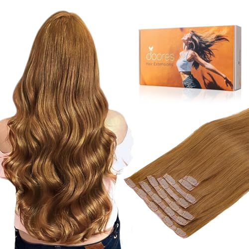 Image of DOORES Seamless Clip in Hair Extensions - Medium Auburn, 22 Inch, 150g, 7pcs - Invisi Edge, Human Hair, Natural, Straight, Long