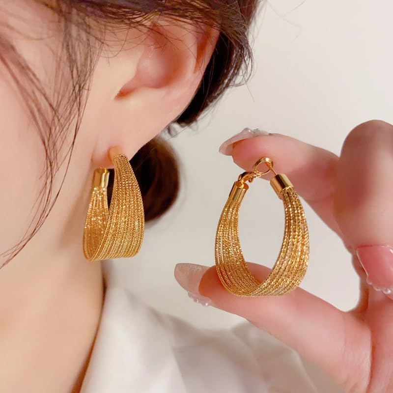 Luxury 18k Gold-Plated Textured Drop Earrings for Women – Elegant Braided Mesh Open Hoops, Fashion Statement Jewelry for Weddings, Parties & Daily Wear - Image 5