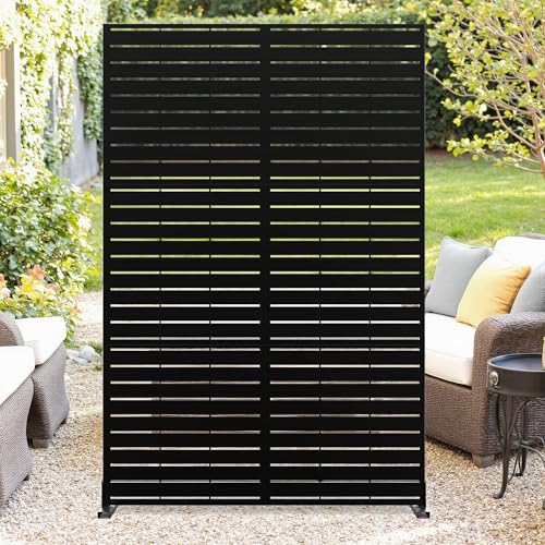 Metal Privacy Screen Outdoor, Heavy-Duty Galvanized Steel Free Standing Decorative Privacy Fence Panels, Rust-Proof Room Divider Privacy Panels for Patio, Pool, 72" h x 47" w, Black-Horizontal Slat by ExploreHorizon - Used condition - Image 7