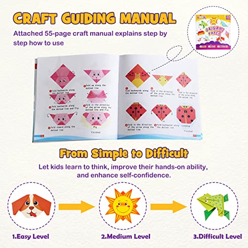 Pigipigi Craft Origami Paper For Kids - 208 Sheets Vivid Colorful Folding Papers 54 Patterns Art Projects Kit For 5 6 7 8 9 10 11 12 Years Old Girl Boy Teen Birthday Gift Preschool Educational Toy #TOP5