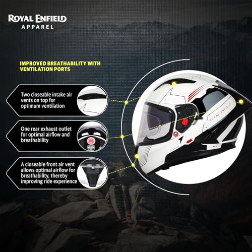 Image of Royal Enfield SPEEDX Full FACE Blitz with Sun Visor & aerodynamic Spoiler | Certification: ISI & DOT | Liner: Dual EPS Expanded Polystyrene| UV Treated Surface | Polygiene Fabric Off-White (M) 58 CM