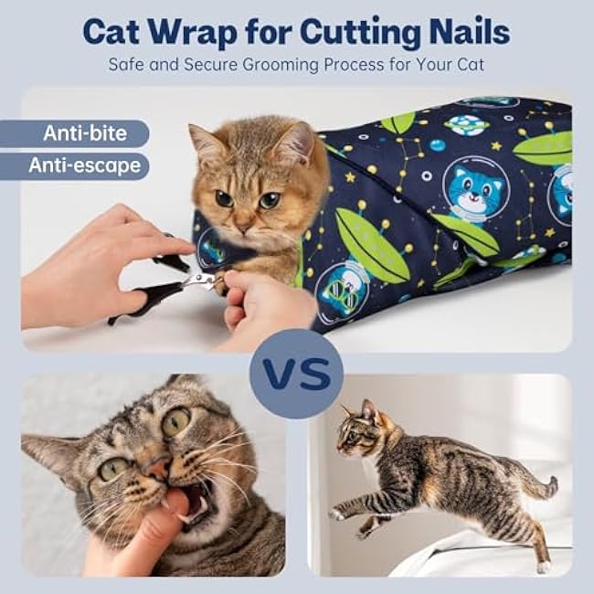 Paw Legend 27.6 Cat Wrap for Grooming Cat Wrap for Cutting Nails Cat Restraint for Nail Clipping Self Adhesive Blanket Restraint Cloth for Cats Within 15lbs-3PWTwn8k