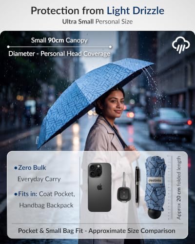 Image of Destinio Small Umbrella for Travel, SPF 50+ UV Coating for Sun Protection, 5 Fold Manual Open, Pocket Size Compact Capsule Umbrella for Women, Kids, Foldable Lightweight Portable Mini Summer Umbrellas and Sun (MINI SIZE NOT FOR HEAVY RAIN)