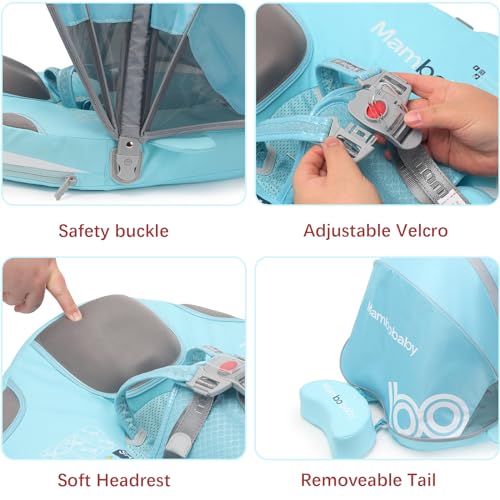 Image of Baby Float with Canopy Non Inflatable Mambobaby Float Pool Floats, Sun Protection Baby Swimming Float Add Tail Avoid Flip Over Swim Trainer for Infants (Narwhal Green-G02NGCTLULNMA01G02)