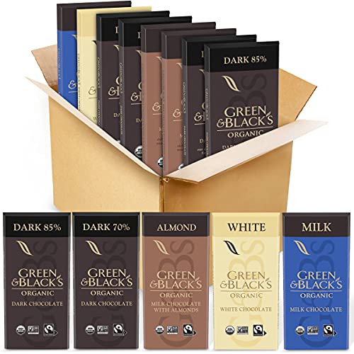 Green & Blackâ€™s Organic Chocolate Variety Pack, 85% Dark Chocolate, 70% Dark Chocolate, Milk Chocolate, Milk Chocolate with Almonds & White Chocolate, Easter Chocolate Gift, 8 - 3.17 oz Bars