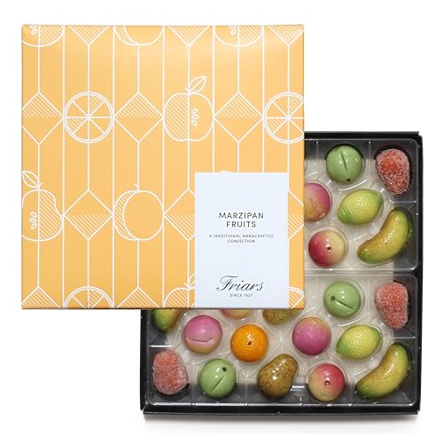 Friars Luxury Marzipan Fruits Gift Box | 28 Traditional Hand-Made Marzipan Shapes | Made With Real Almonds & Natural Colours | 300g Gift Box