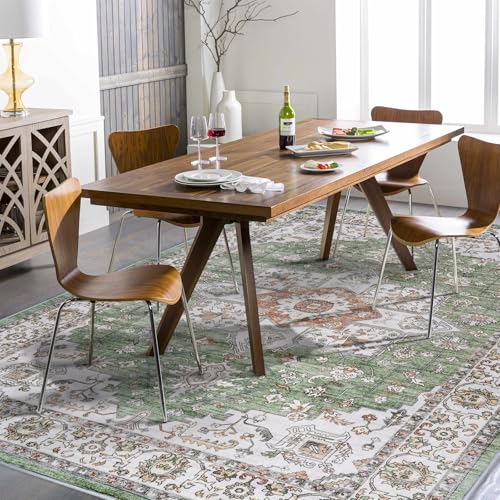 RUUGME Living Room Rugs 5x7 - Washable Area Rug Stain Resistant Carpet Vintage Indoor Ultra-Thin Rugs for Bedroom Kitchen entryway with Non Slip Backing Home Decor Small Mat 5x7 Sage