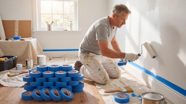 Image of 40 Rolls Blue Painters Tape 1 Inch Wide 0.94IN x 55Yd Washi Masking Tape Bulk for Indoor Outdoor Painting Trim Edging Marking, Clean Removal Sharp Lines