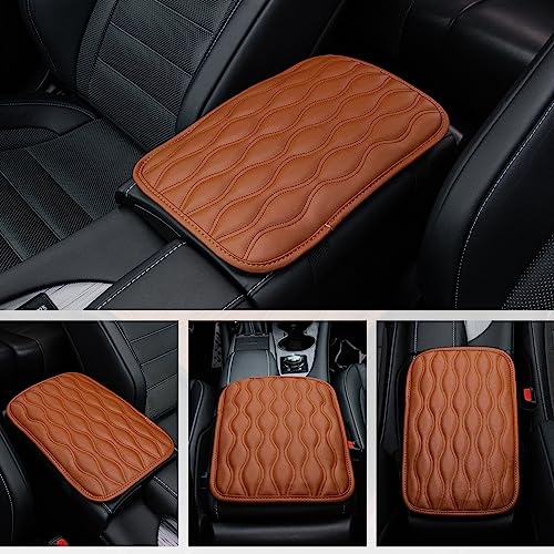 Image of Amiss Car Center Console Cover, Upgraded Leather Car Armrest Cushion, Universal Waterproof Cushion Pad, Non-Slip Car Interior Accessories, Fits Most Sedans SUVs Trucks (Brown)