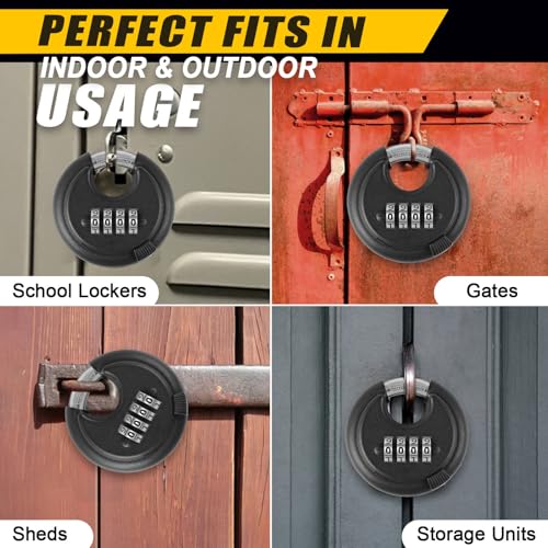 Image of DAYGOS Combination Disc Padlocks for Outdoor - Heavy Duty 4 Digit Code Lock, Combo Lock for Storage Unit,Gate,Fence,Trailer,4PCS,Black