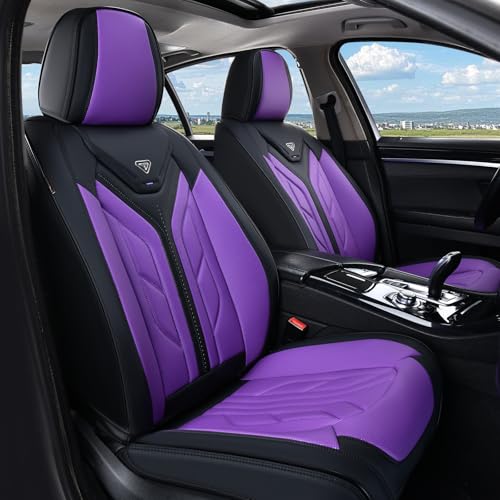 Image of Coverado Front Seat Covers, Leather Seat Covers for Cars, Car Seat Covers Front Seats, Automotive Seat Covers Car Seat Protector Car Accessories Fit for Most Sedans SUV Pick-up Truck(Black&Purple)
