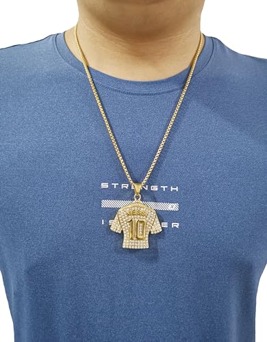 18K gold-plated | Silvery-plated Argentina 10 Soccer Jersey Number 10 Necklace | No.10 Football Star Necklace | Soccer Player Miami 10 Pendant Hip Hop Necklace for Men Women 24‘’3