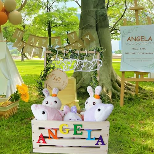 Image of Baby Shower Crate Closet Wooden Gift Basket for Girls Nursery Boy Welcome Box Storage Hamper with Handle Garland Clothes Racks 52 Letters Newborn Name Tag Color DIY, Large